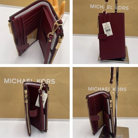 MICHAEL KORS LG DOUBLE ZIP WRISTLET Dark Cherry MERLOT - Picture 14 of 16